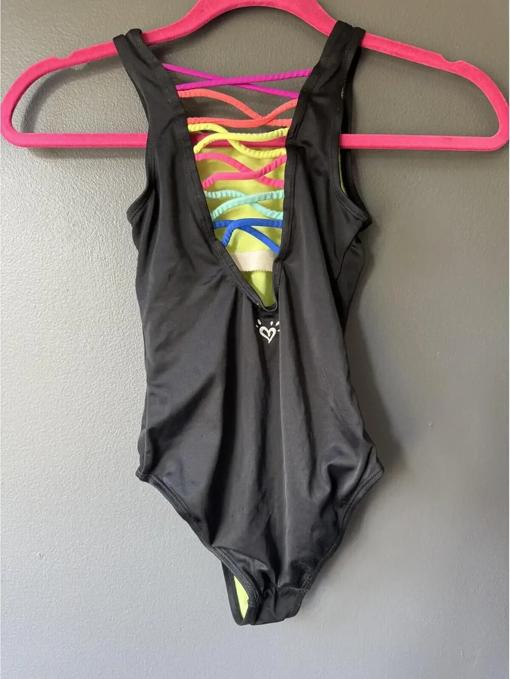 Justice Girls Black Pineapple One-Piece Swimsuit Size 7